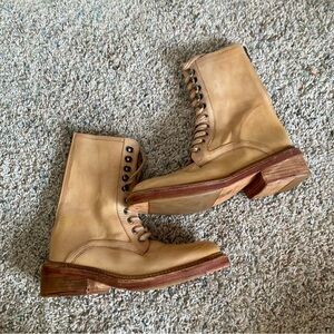 NWOB Free People Santa Fe Lace Up Honey Leather Combat Boots Sz 37